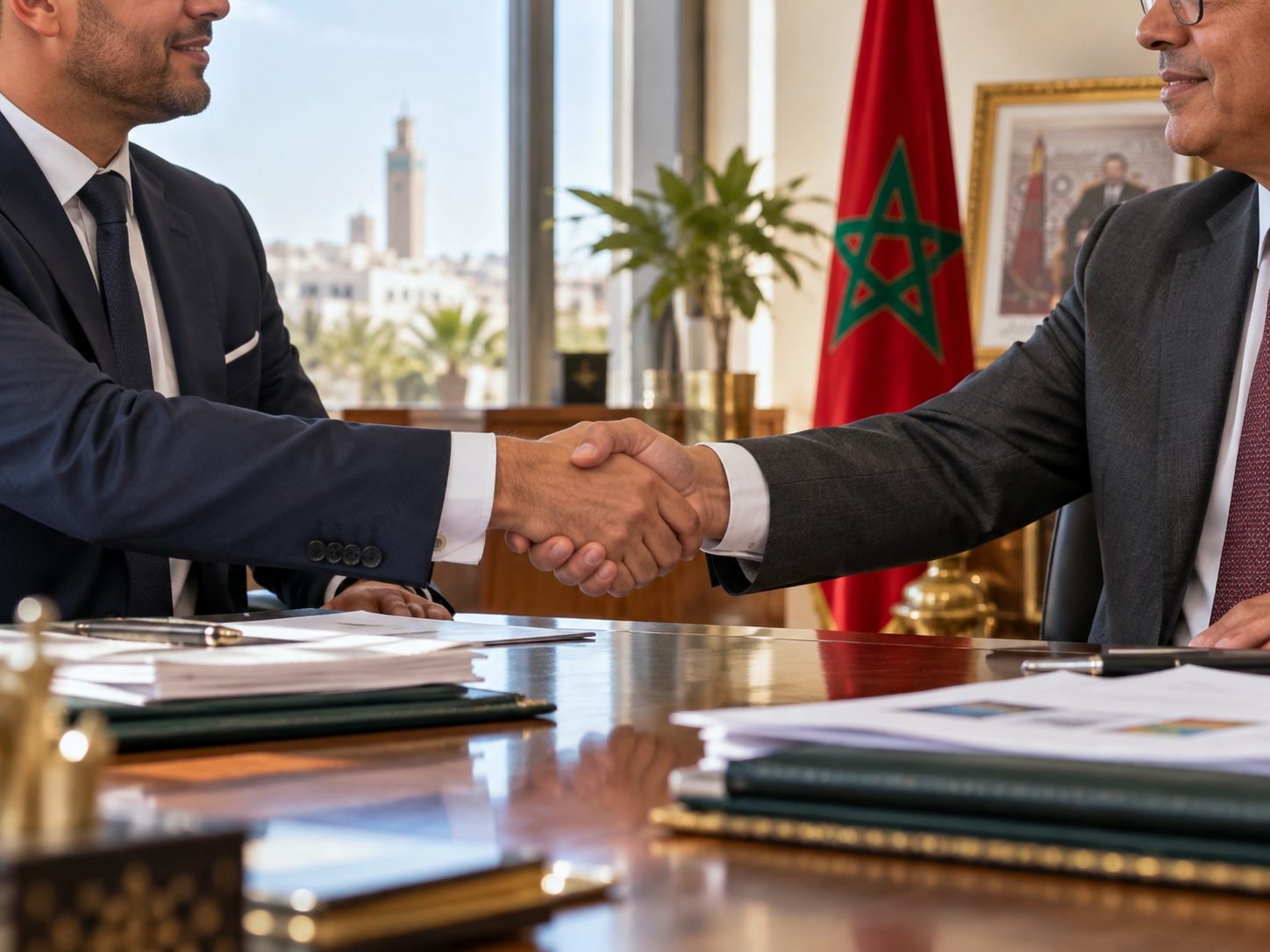 Poignée de main entre un chef d’entreprise et un représentant de l’administration